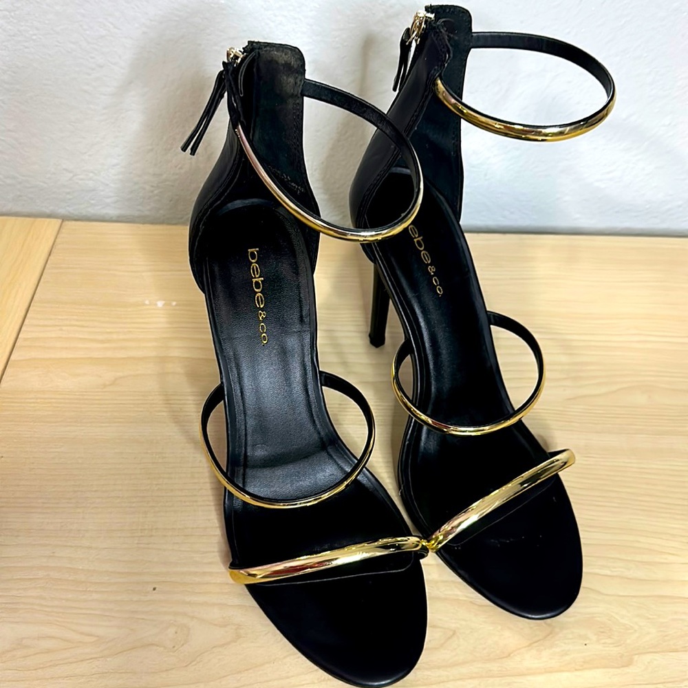 Set of black and gold sandals, size 9.5, Bebe & co